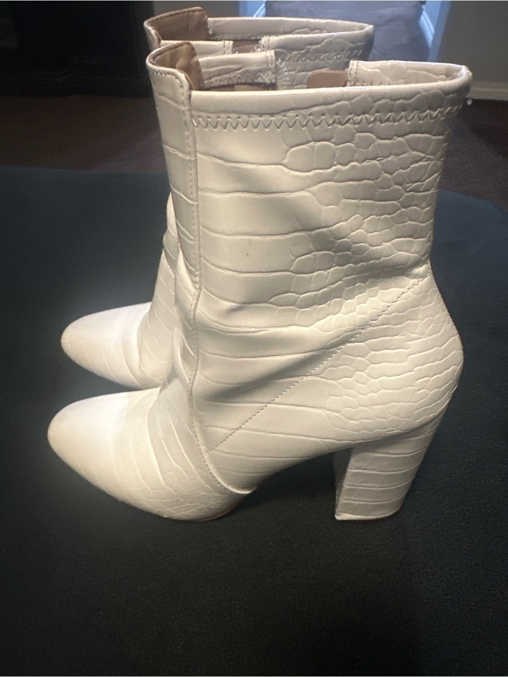 Aldo White Croc-Embossed Pointed Ankle Boots